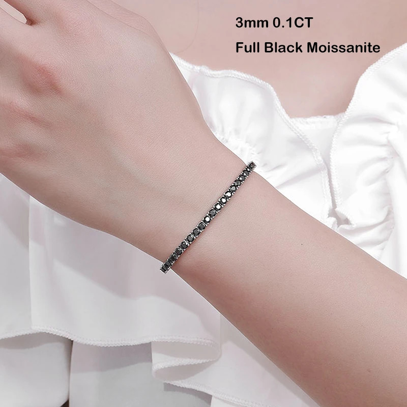 EWYA GRA Certified Real 3/4/5/6.5MM Full Black Tennis Bracelet for Women Men S925 Silver Link Bracelets Fine Jewelry 250408