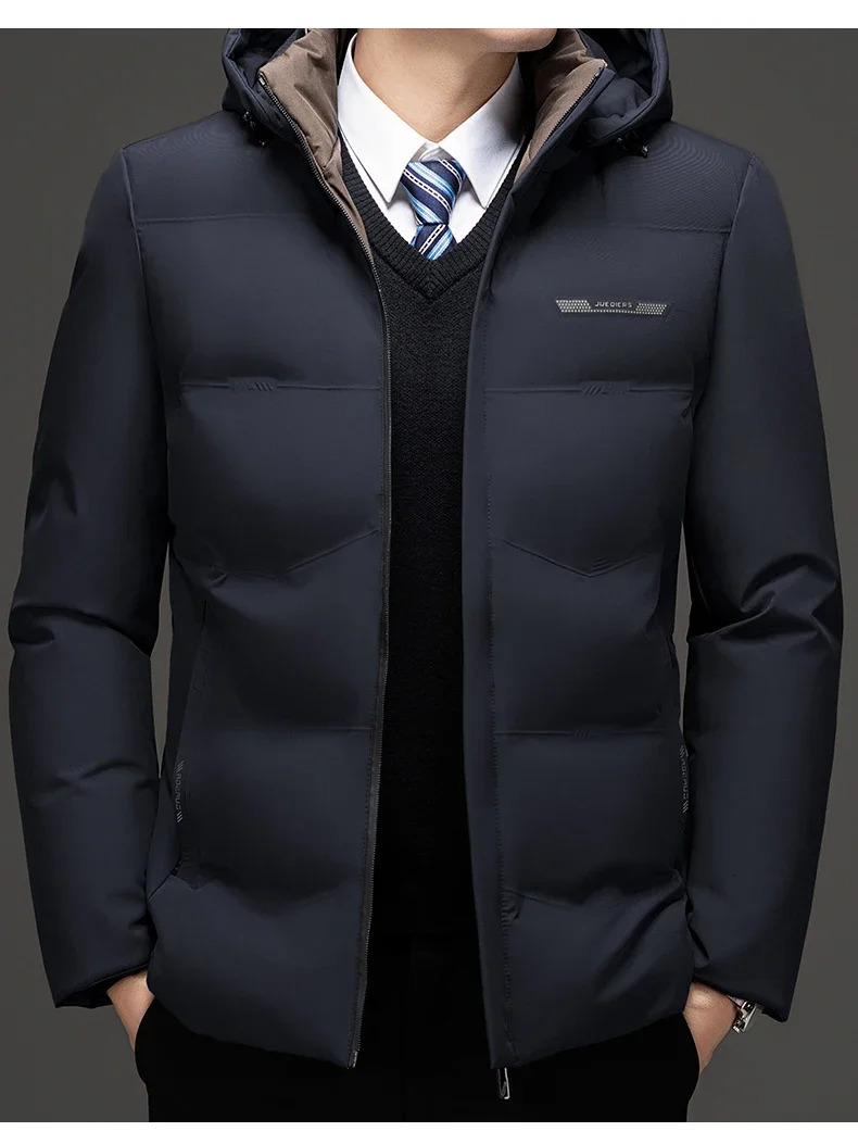 Mens Down Jacket Autumn Winter Solid Color Windproof Warm Thickened Casual Business Hooded Coat Men Simple padded Clothing 251105