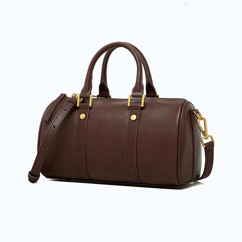 Vintage Cowhide Genuine Leather Boston Small Shoulder Crossbody Bags For Women New Trend Designer Pillow Tote Ladies Handbags