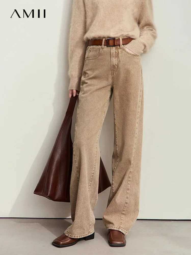 Amii Minimalism Womens Jeans 2024 Autumn New Casual Cotton Denim Pants Retro Trendy Loose Straight Wide-leg Trousers 12443249 C251110