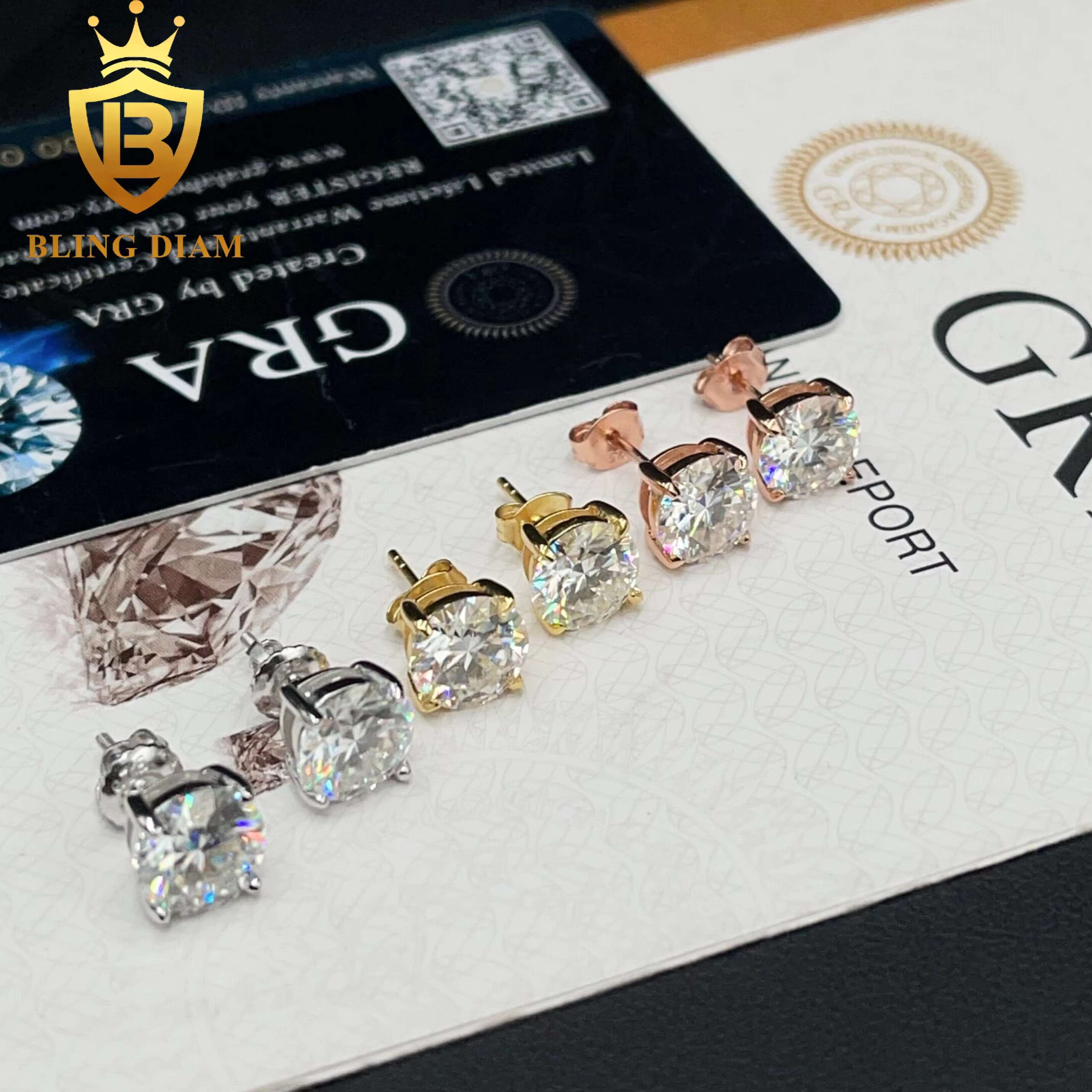 8mm Fine Jewelry Gold Plated 925 Sterling Silver VVS Moissanite Diamond Screw Back Stud Earrings