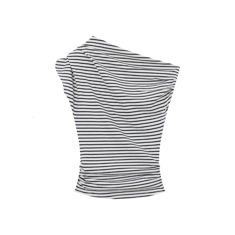 2025S Designer Women S T Shirt Design Inspired Slanted Short Sleeved T Shirt For Women In The Summer Of Featuring A Slim Fit And Off Shoulder Striped 