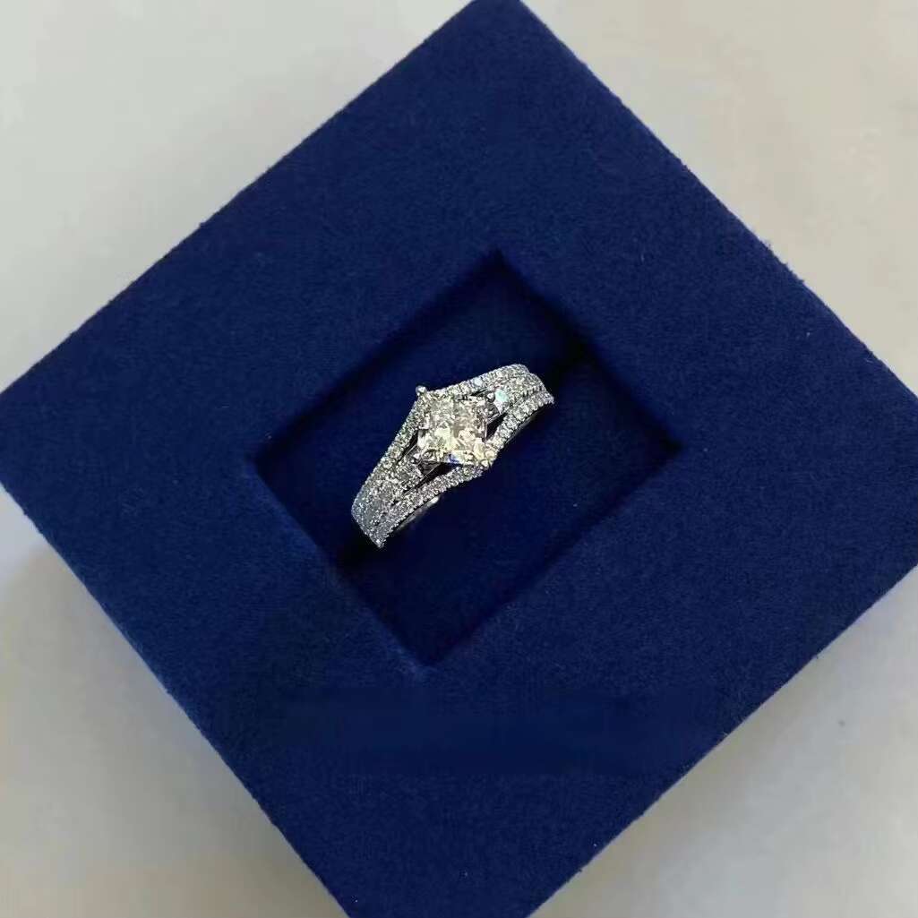 Womens Square Moissanite Diamond Ring 925 Silver Plated Multi-Layer Crown Wedding Ring D Color Wholesale Price