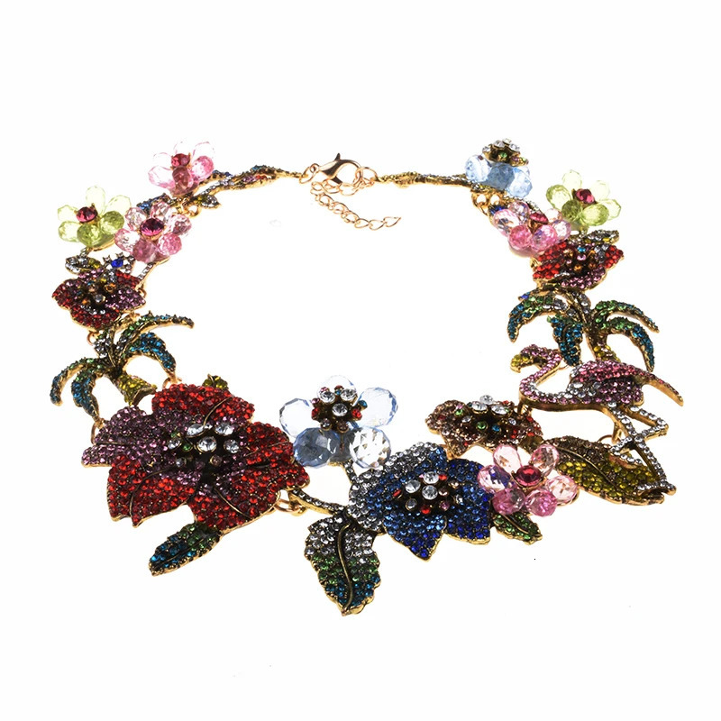 2025 Multicolor Crystal Rhinestones Flamingo Choker Necklace Women Indian Statement Large Collar Big Bib Necklace Jewelry 250409