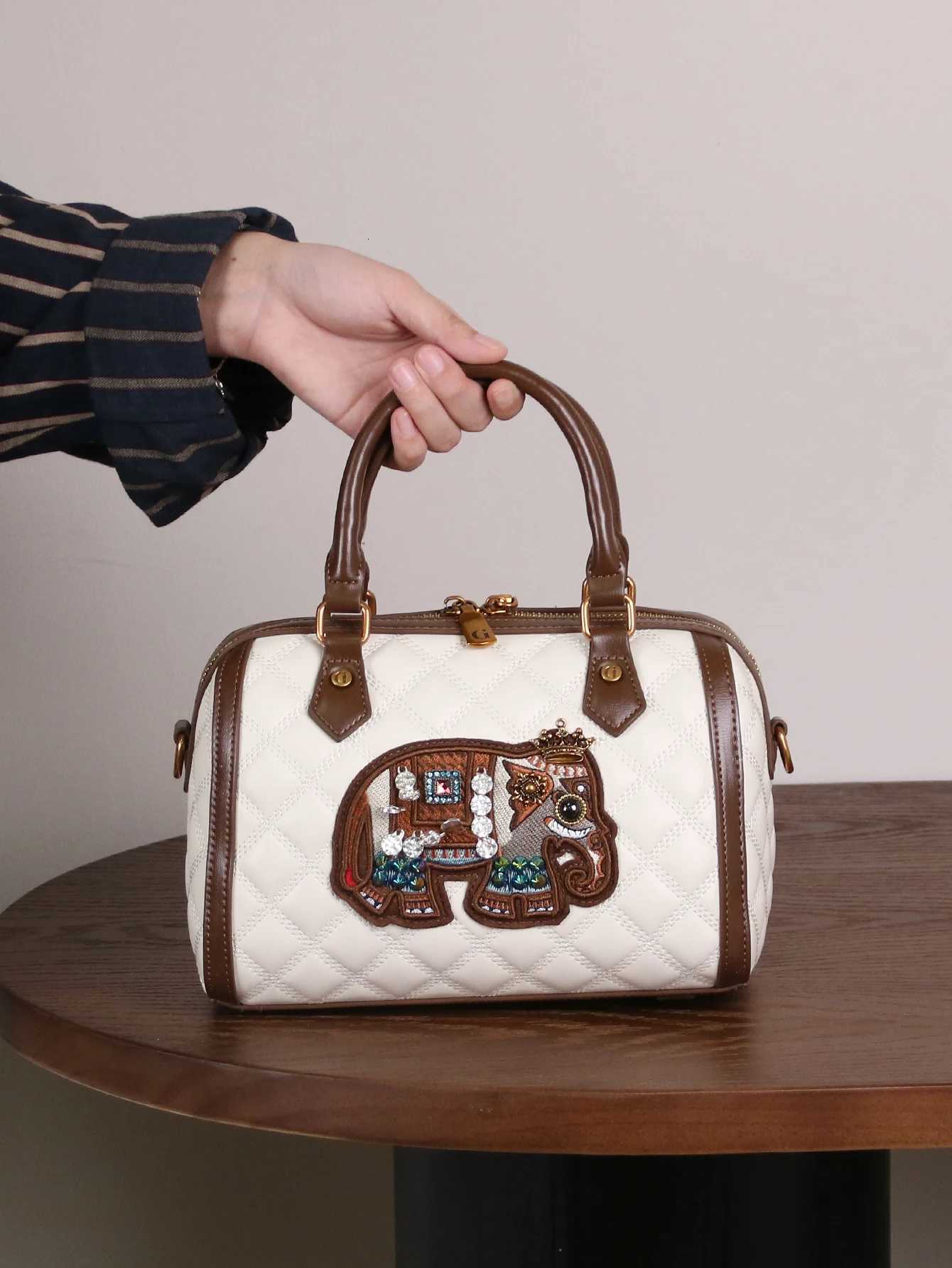 2025 fashion trend new retro heavy industry niche design elephant pattern embroidery Boston pillow bag exquisite Joker bowling r K251110