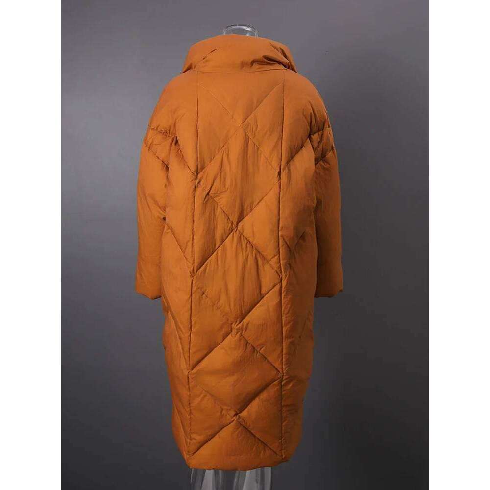 Caramel Color Big Size Down Jacket New Lapel Long Sleeve Warm Women Parkas Fashion Tide Autumn Winter V