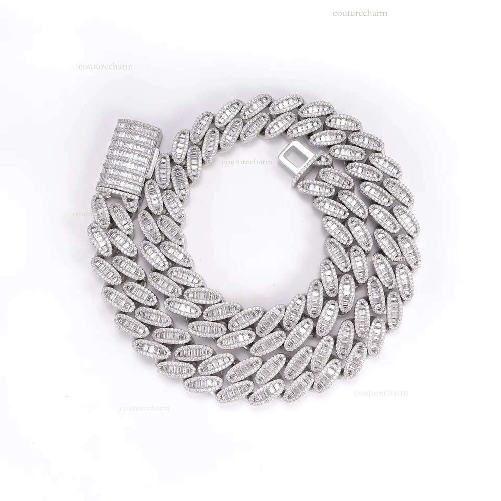 18mm 3 Rows Dia Heavy Sterg Sier Hip Hop Iced Out Moissanite Cuban k Chain Necklace with Certificate