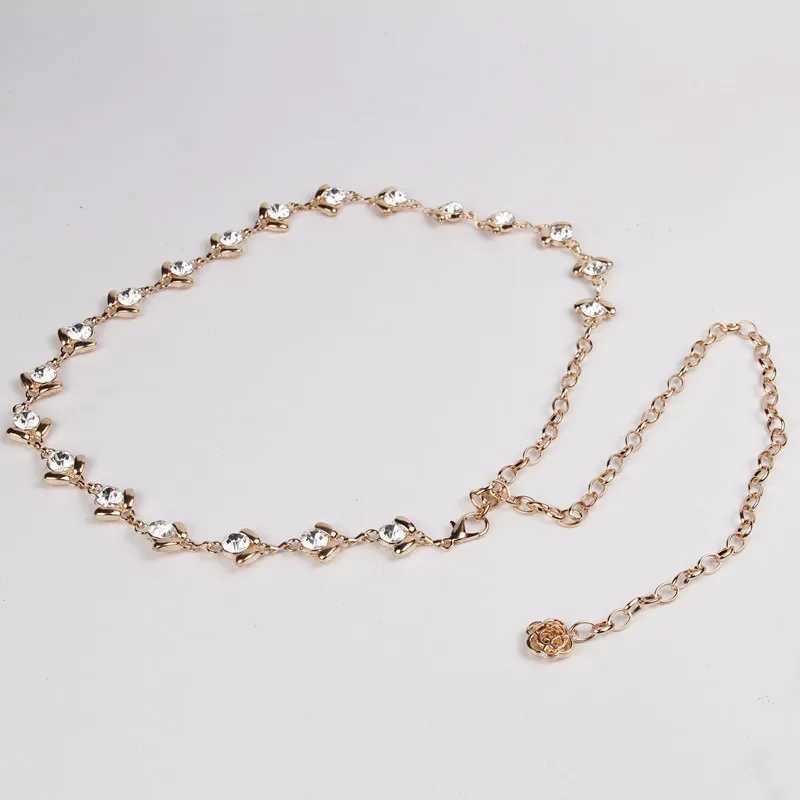 Golden metal chain with beautiful sparkling rhinestone decoration dress decoration with clothing accessories X250410