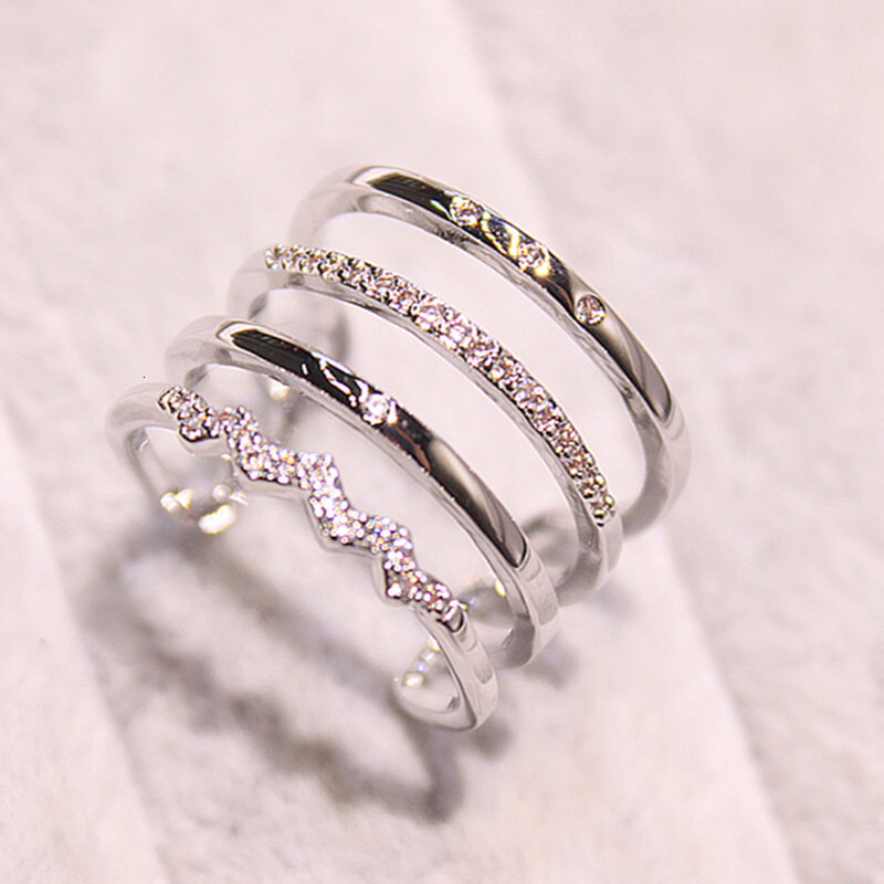 Korean Niche Personality Hollow High-end Multi-layer Micro-inlaid Hollow Rose Gold Ring For Fashion Ring Women Geometric Designer Ring Line Index Fing