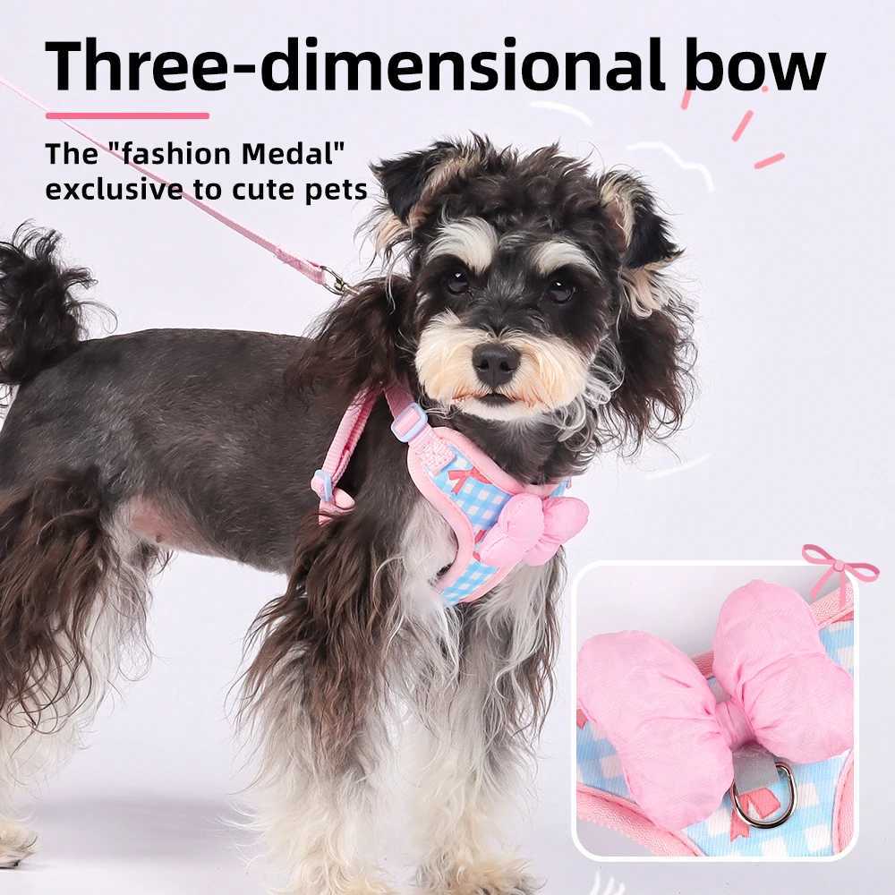 Small Dog Leash Bowknot Harness Hiking Vest-Style Schnauzer Outdoor Harness Breathable Pet Wearables Dog Daily Walk Leash J251110