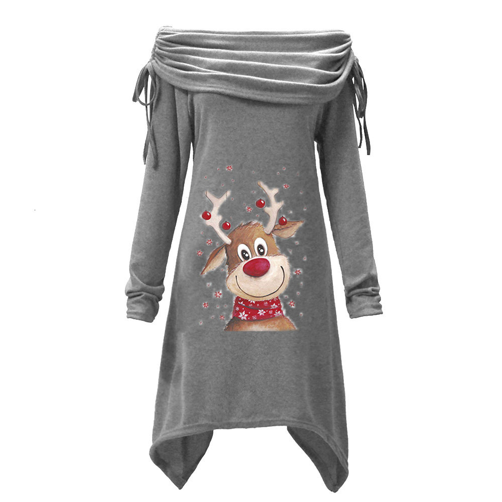 2025 Women's oversized sleeved Christmas Elk printed collar pleated irregular long waistcoat