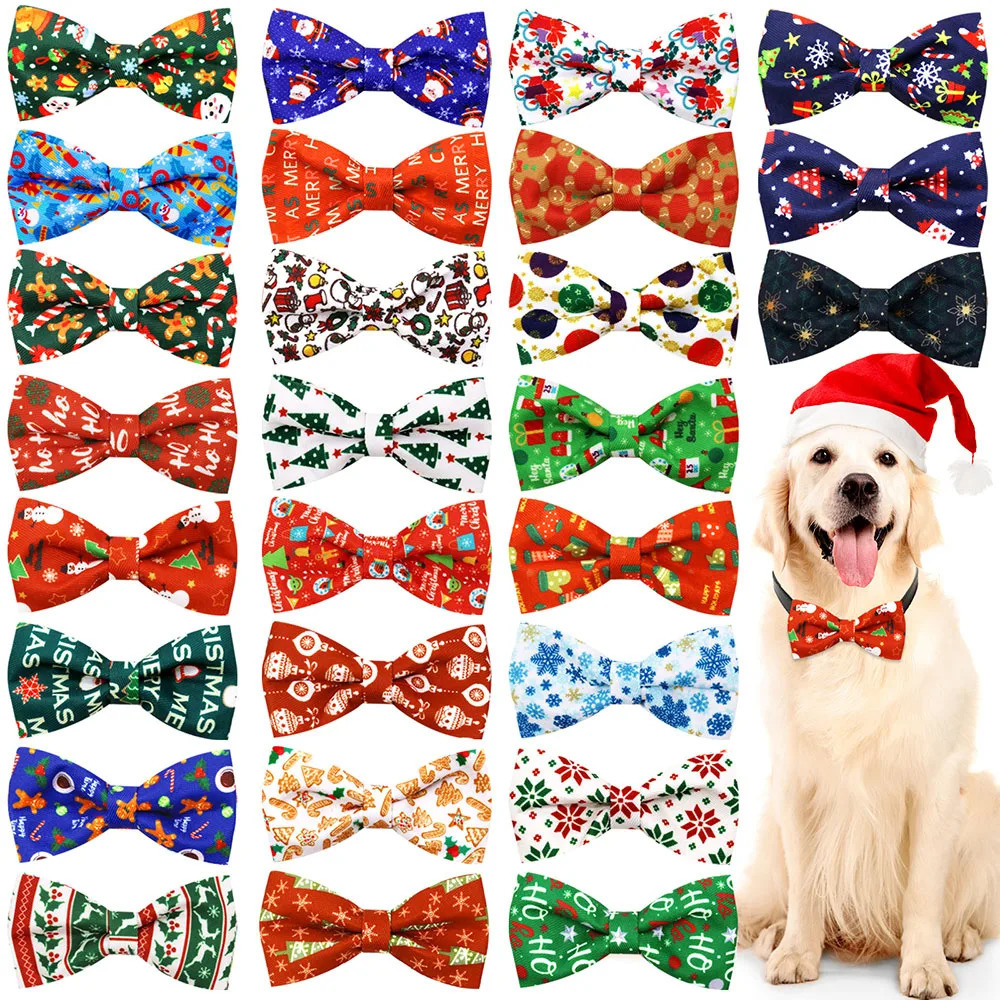 50PCS Christmas Dog Bows Removable Dog Bowties Collar Pet Dog Christmas Bow Tie For Dogs Pets Christmas Accessories 251110