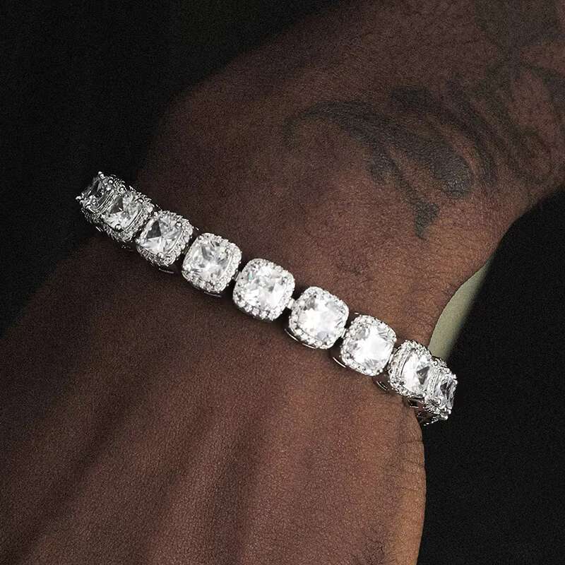 Qianjian Jewelry Custom Square Rock Candy Moissanite Diamond Cuban Link Bracelet