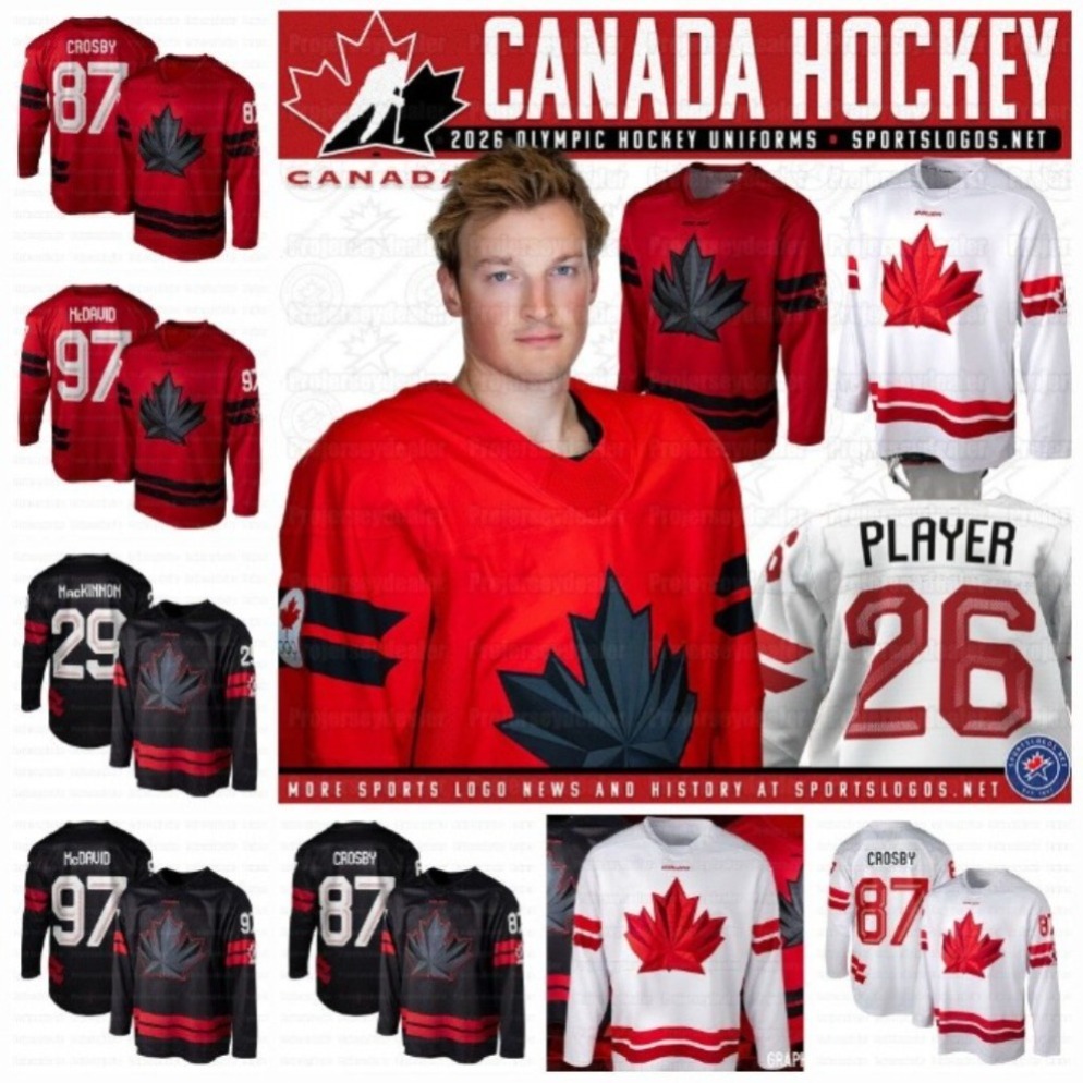 87 Sidney Crosby Canada 2026 Winter Olympices Hockey Jerseys Mcdavid Nathan Mackinnon Brayden Point Cale Makar Sam Reinhart Custom