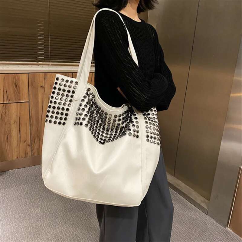 Fashion Big Tote Rivet Large Capacity Handbags High Quality Armpit Bags Female Soft Leather Shoulder Shopper Bag Dropship