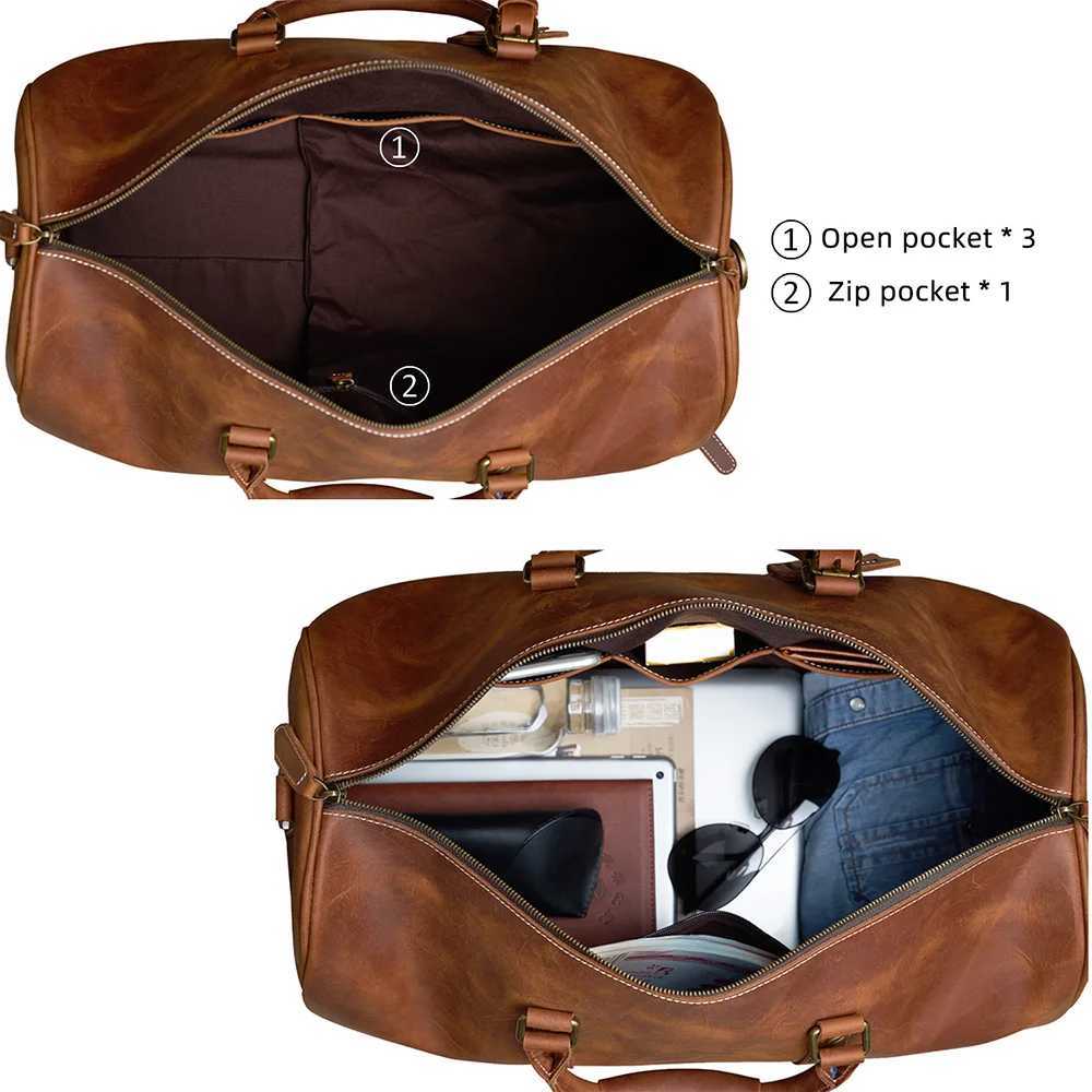 Vintage Mens Travel Bag Genuine Leather Hand Luggage Boston Bag Duffle Large Capacity Shoulder For 16 Inch Laptop NUPUGOO K251110
