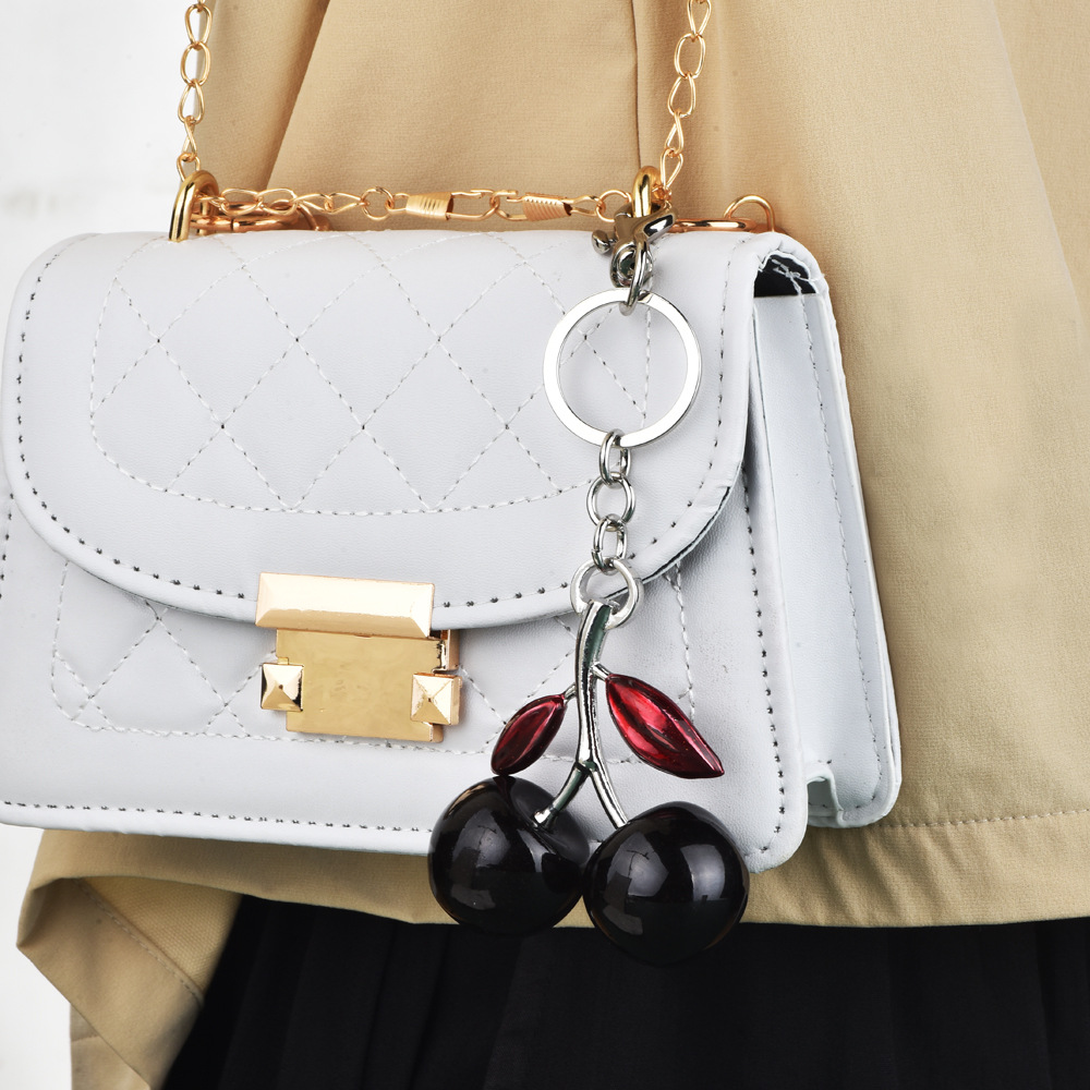 Stylish Multi-Colored Cherry Bag Charm with Sparkling Glitter Perfect Keychain for Cars & Bags