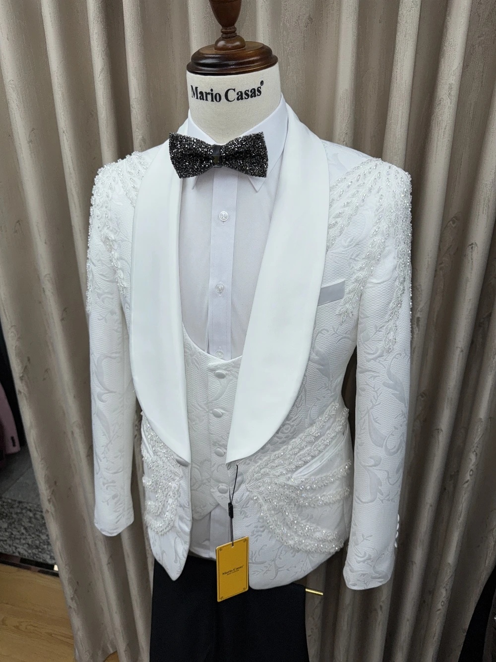 Fashion Men's Jacket Appliques Blazer 2 Pieces Set Shawl Lapel Jacquard Outfits Coat One Button Customized Jacket+Black Pants Plus Size