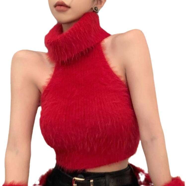 High-End Sweater Set for Women, Autumn and Winter Pure Desire Hot Girl Sexy Halter Neck High Collar Knitted Base Shirt Two-Piece Top