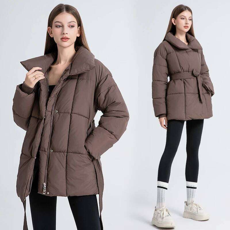 Women Winter Jackets With Belt Fashion Slim Warm Thick Turn Down Collar Coat Female Outwear Top Parkas Style