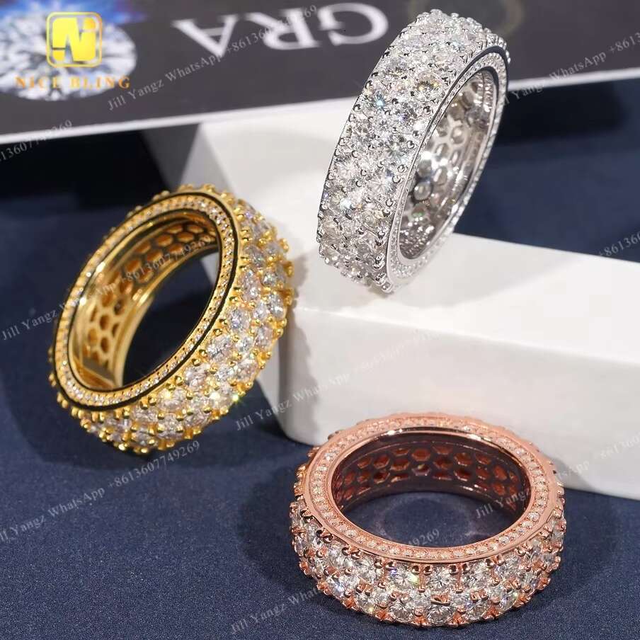 NEW ARRIVAL Affordable Side Setting Band Ring 2 Rows Moissanite Championship Ring 925 Rings for Men Hip Hop Fine Jewelry