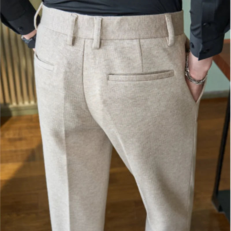 Mens fallwinter wool plush tweed casual suit pants color beige grey size 2938 251110