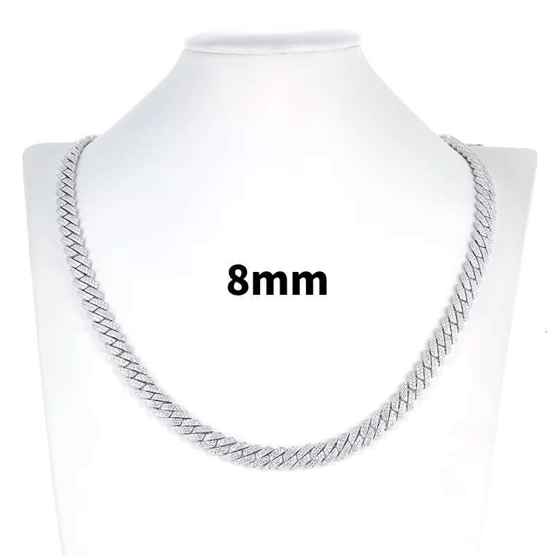 White Gold 8-12mm 2 Rows Vvs Moissanite Diamonds Pass Tester Sterling Silver Miami Cuban Chain Moissanite