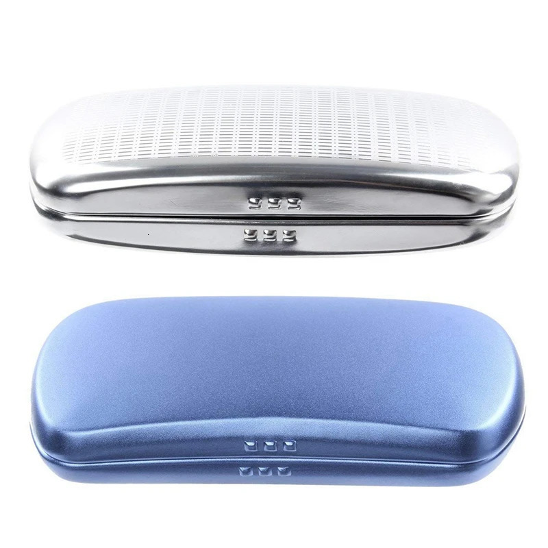 2PCS glasses case aluminum hard shell glasses case bar shaped glasses case for small and medium-sized frames - blue and silver 250409