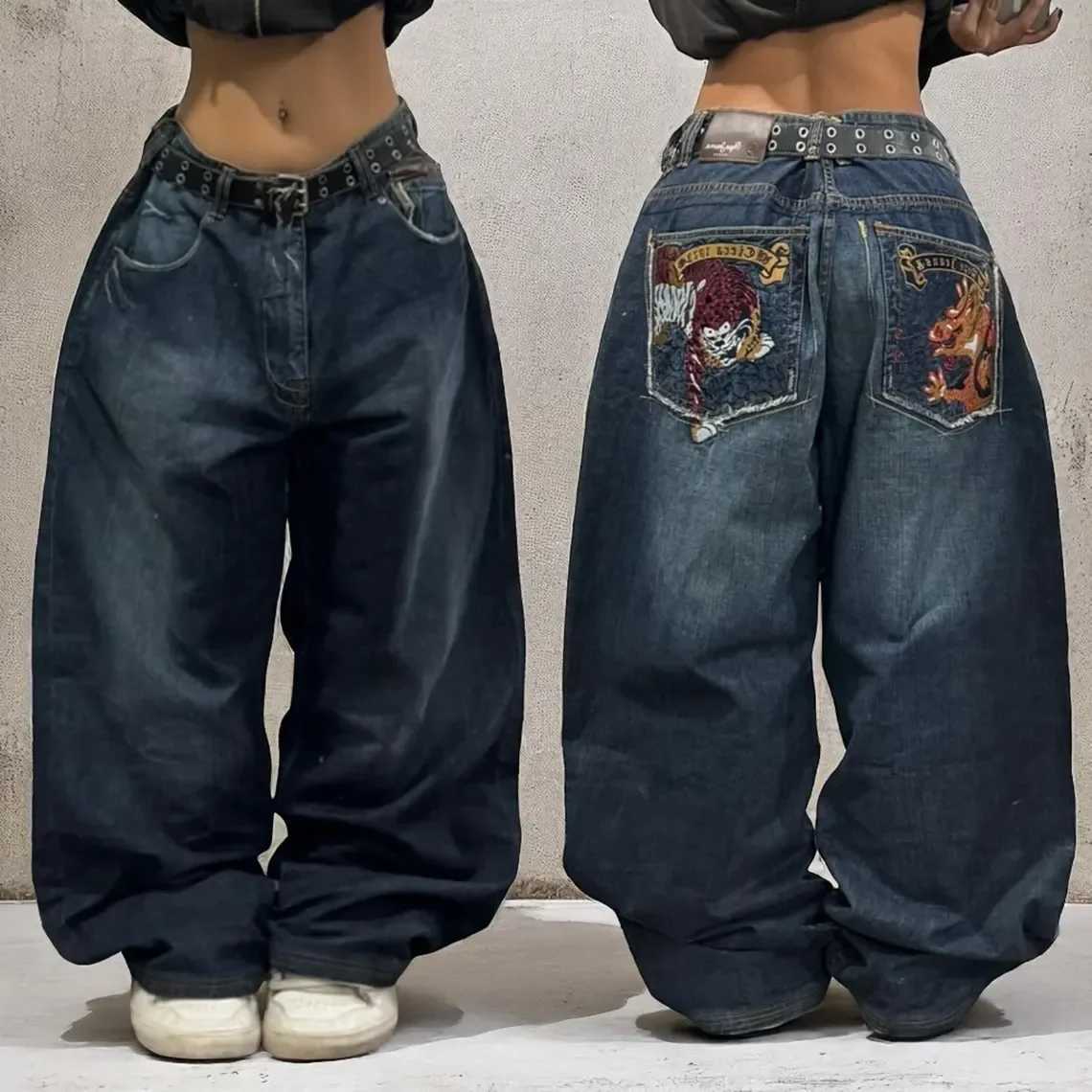 2024 New American Trend Retro Hip-hop Embroidery Pattern Baggy Jeans For Men And Women Y2K Harajuku Gothic Wide Pants Streetwear C251110