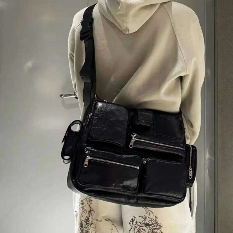 Moto & Biker Bags For Women Luxury Designer Handbags And Purses 2024 New In PU Vintage Oil Wax Leather Multiple Pockets Shoulder