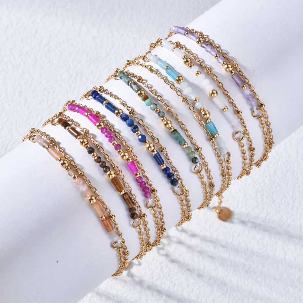 Thin Boho 18K Gold PVD Plated Stainless Steel Chain Bracelets for Women Charm Lapis Lazuli Turquoise Natural Stone Jewelry GiftT251110
