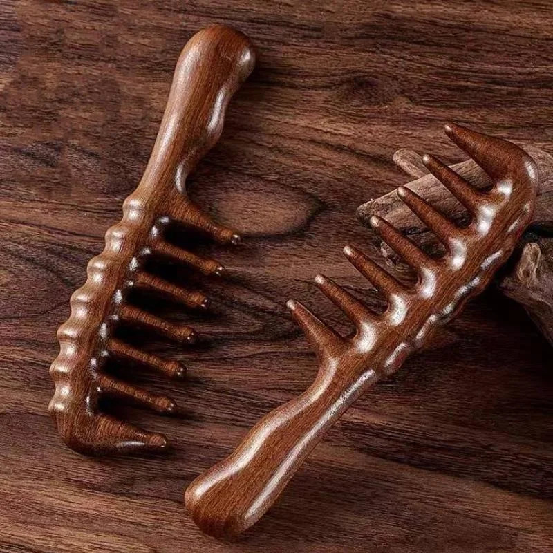 Natural Sandalwood Comb Wide Tooth Anti-Static Head Scalp Massage Wooden Comb for Long Thick Straight Curly Hair 251107