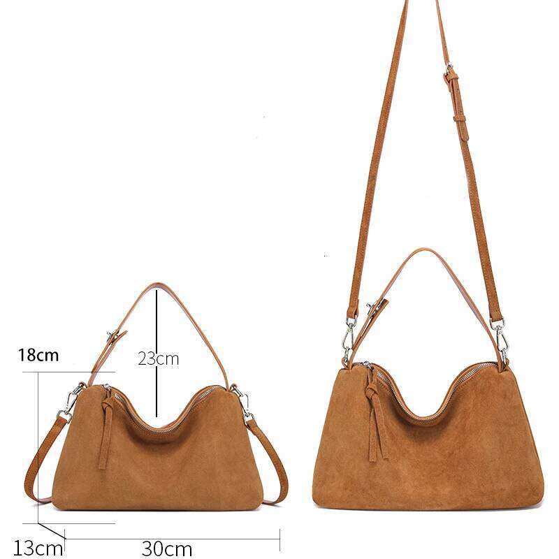 Russian Women's Genuine Suede Cowhide Leather Shoulder Bag Retro Frosted Cow Large Capacity Versatile Commuting Luxury Designer