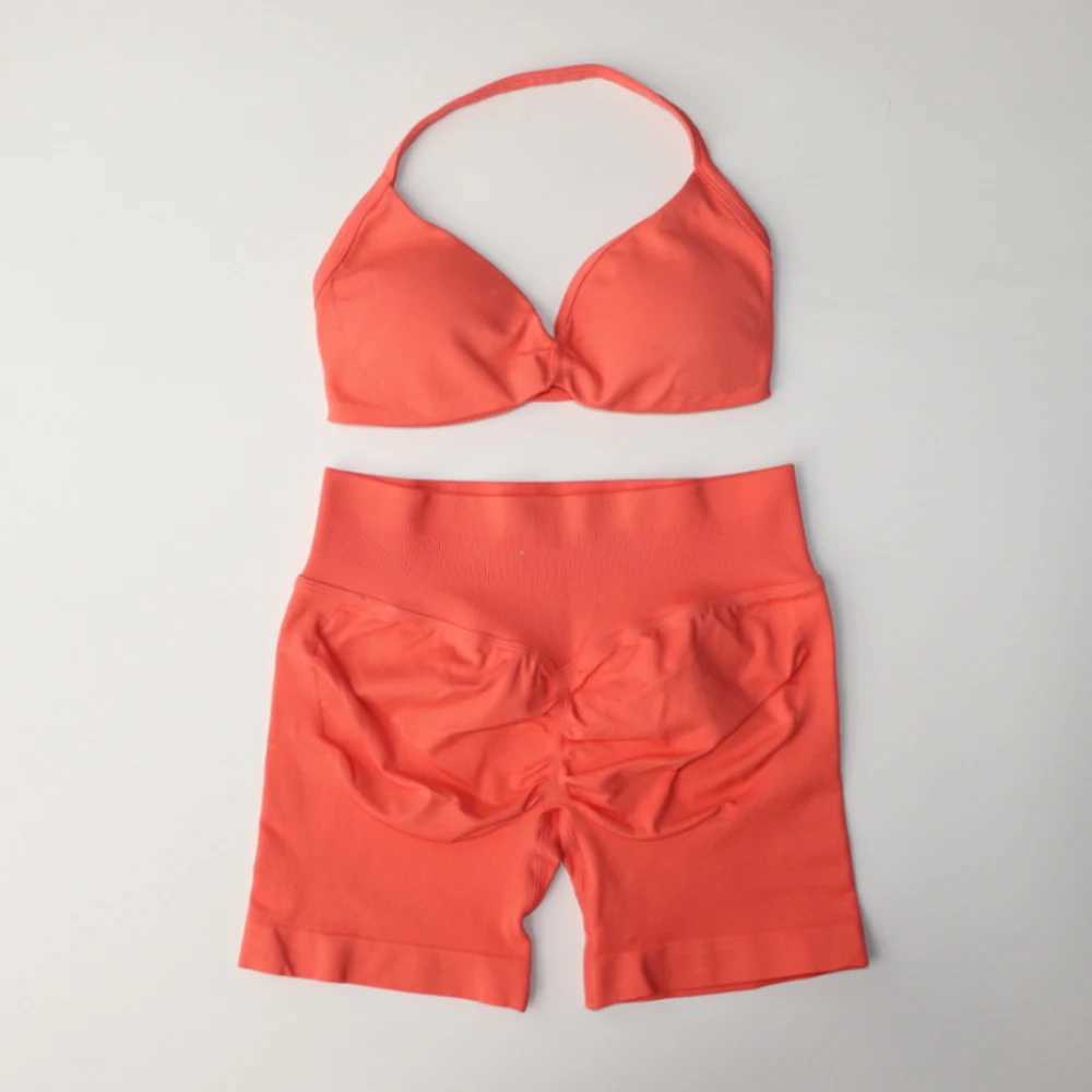 Impact Gym Set 2-piece Womens Shoulder Strap Bra Top Sport Scrunch Shorts Sportswear Seamless Set W250410