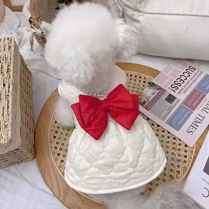 Pet Dog Dresses Winter Big Bow Thickened Dress with Velvet Bow Dress Teddy Bear Dog Cat Coat Puppy Clothes for Small Dogs J251110
