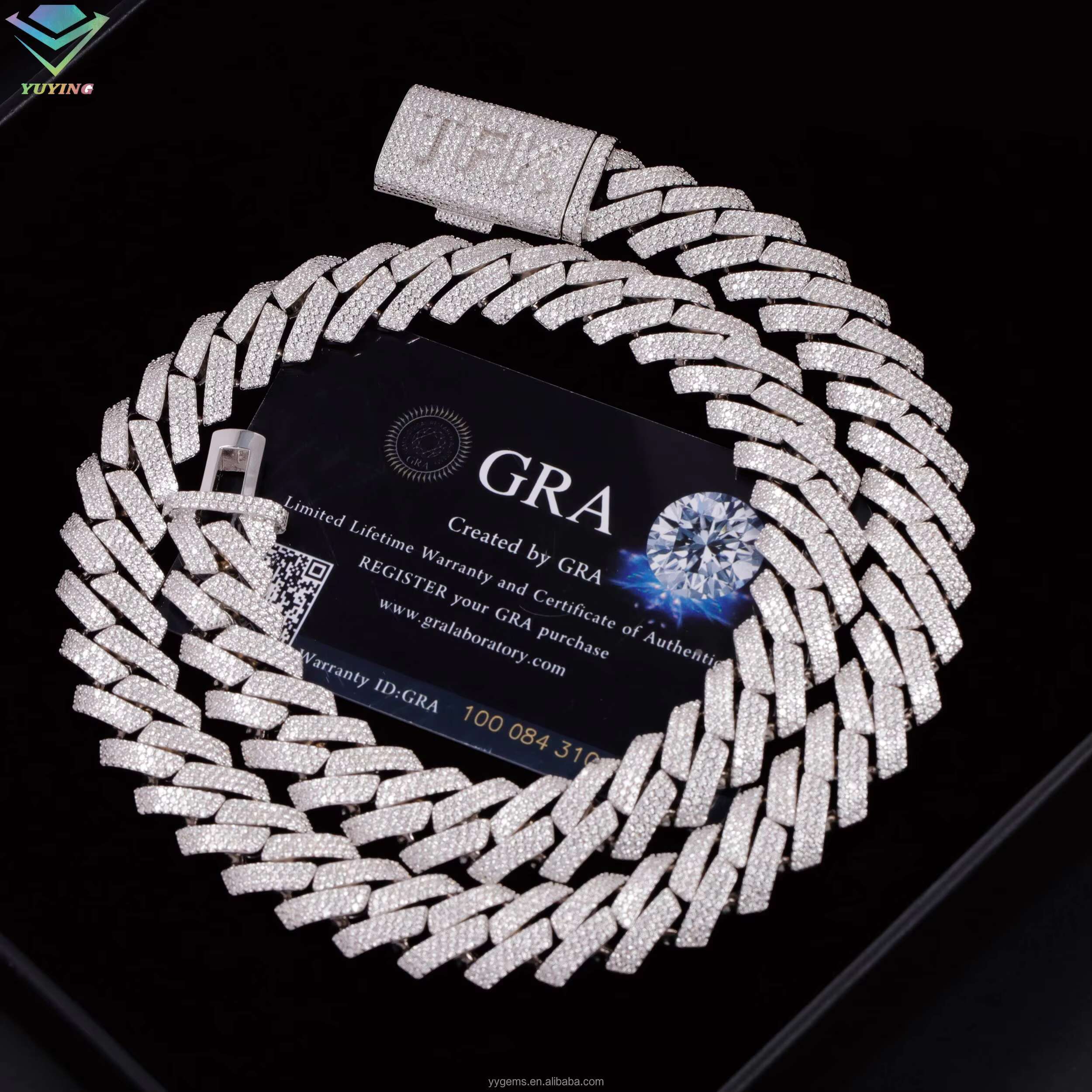 Heavy Silver 15MM 3Rows S925 Silver Cuban Chain Hip Hop Necklace White Gold Plated Moissanite Diamond Cuban Link Chain