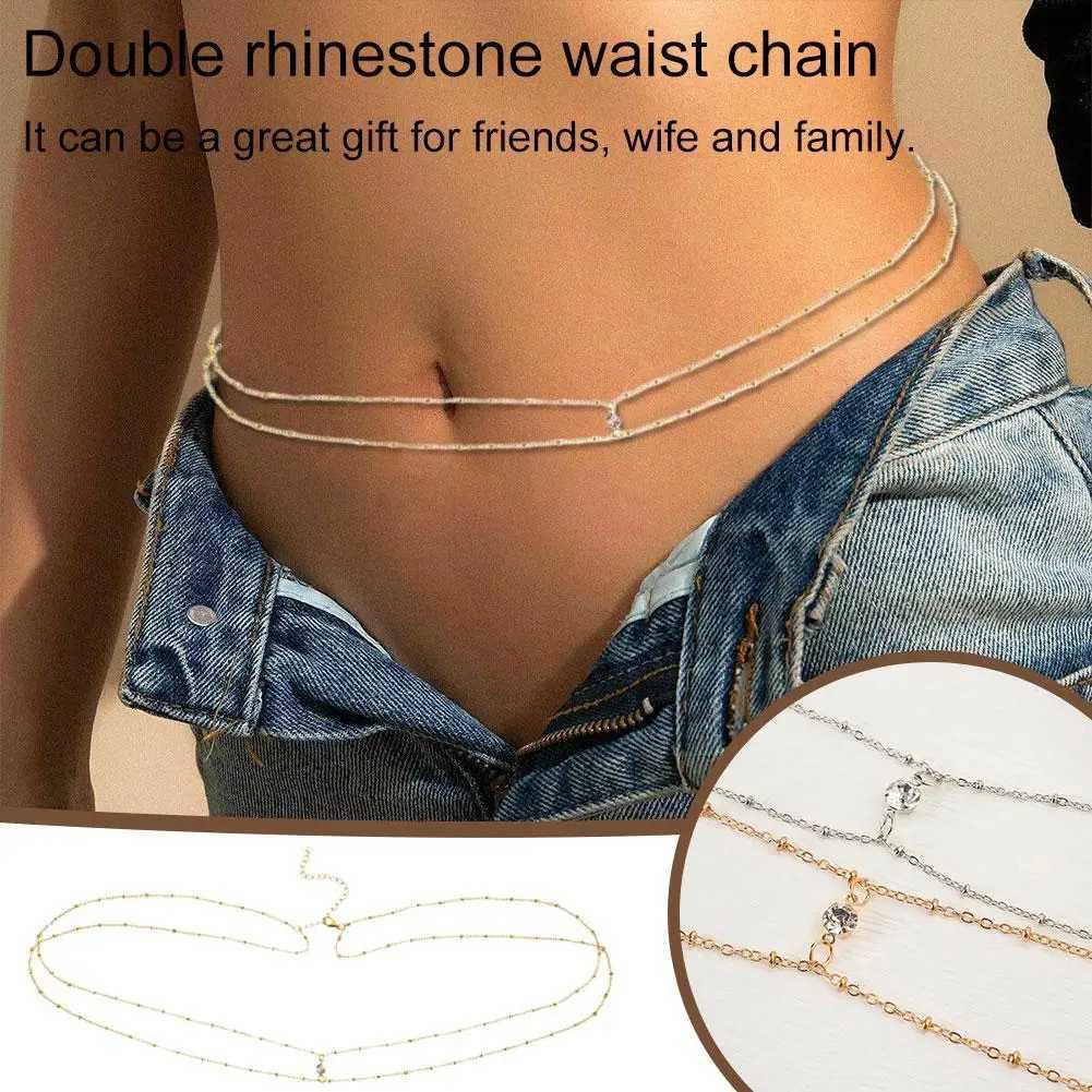 Fashionable and Simple Double layer Bead Chain Womens Waist and Waist Chain Belly Belt Chain Fashionable Body Jewelry Spring and Summer Gifts X250410