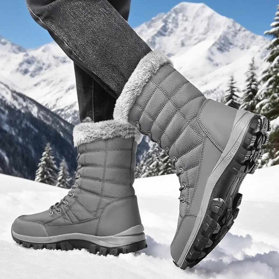 Winter Mens Snow Boots Warm Plush Anti slip Outdoor Hiking Boots Womens Mid length Boots Couple Sports Shoes Boots Size 36-48 251107