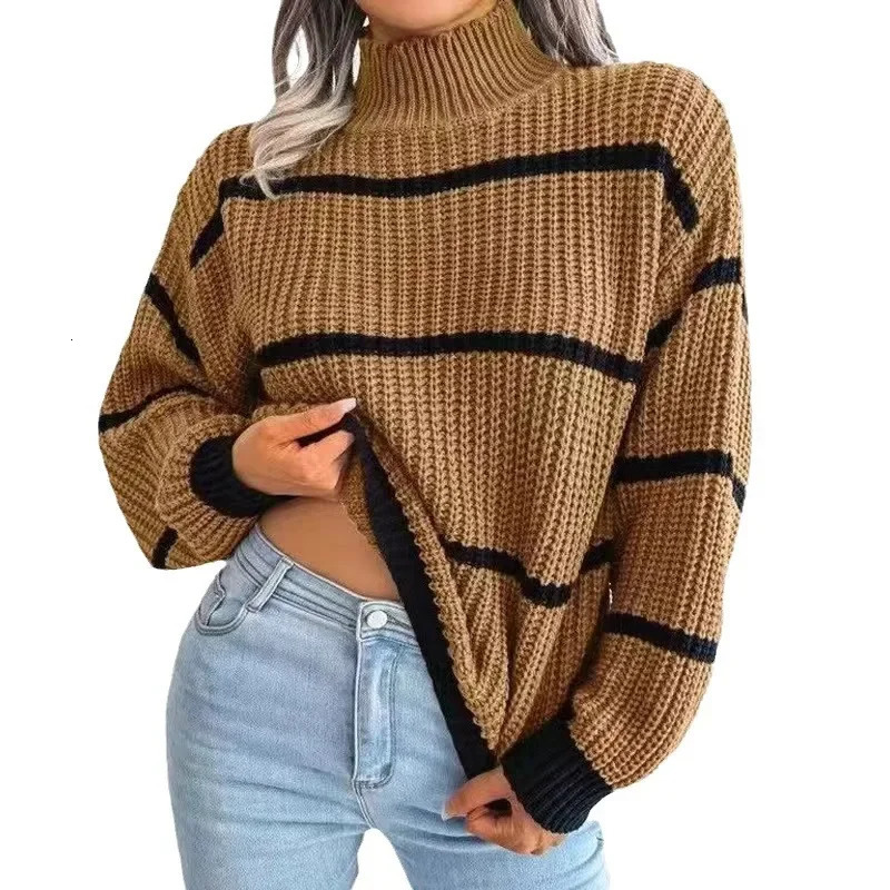 Sell Fast Knitted Sweater Casual Loose Fit Long Sleeve Pullover Turtle Neck Polo European American E-commerce 251106