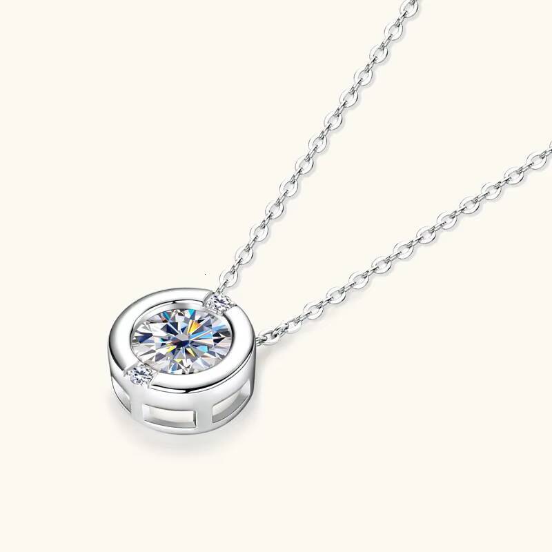 Classic Trendy Engagement Gift Jewelry Original Real 925 Sterling Silver Round Cut Moissanite Pendant Necklace for Women