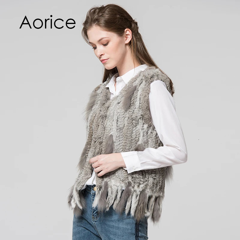 Women Knitted Handmade Real Rabbit Fur Vest Gilet Sleeveless Garment Waistcoat Female Natural Coat Jacket VR031 251110