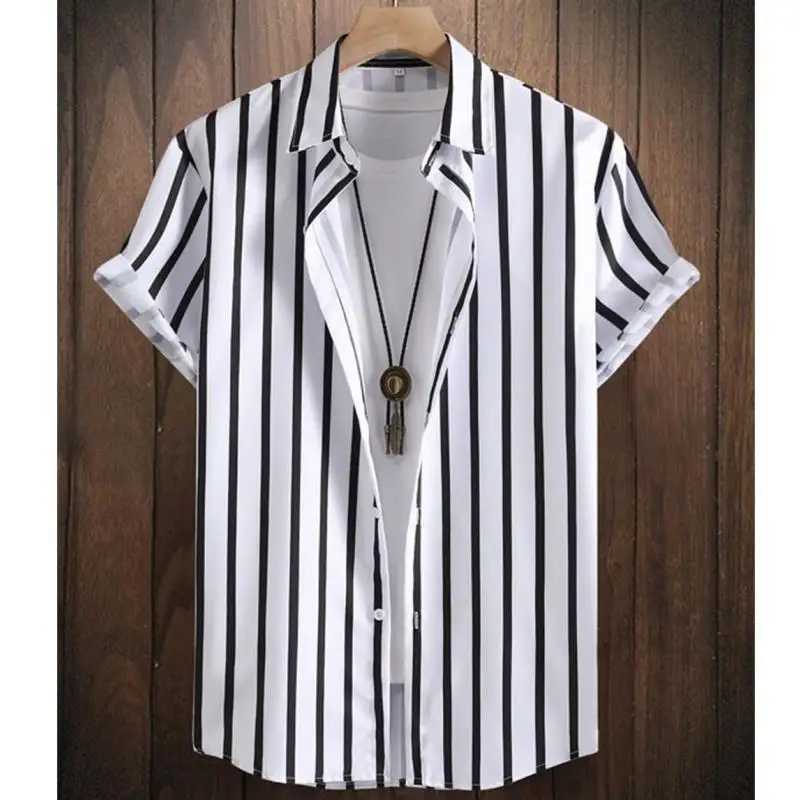 Hawaiian mens shirt 3D striped print high-quality mens clothing loose and excessive summer casual short sleeved bloom X250410