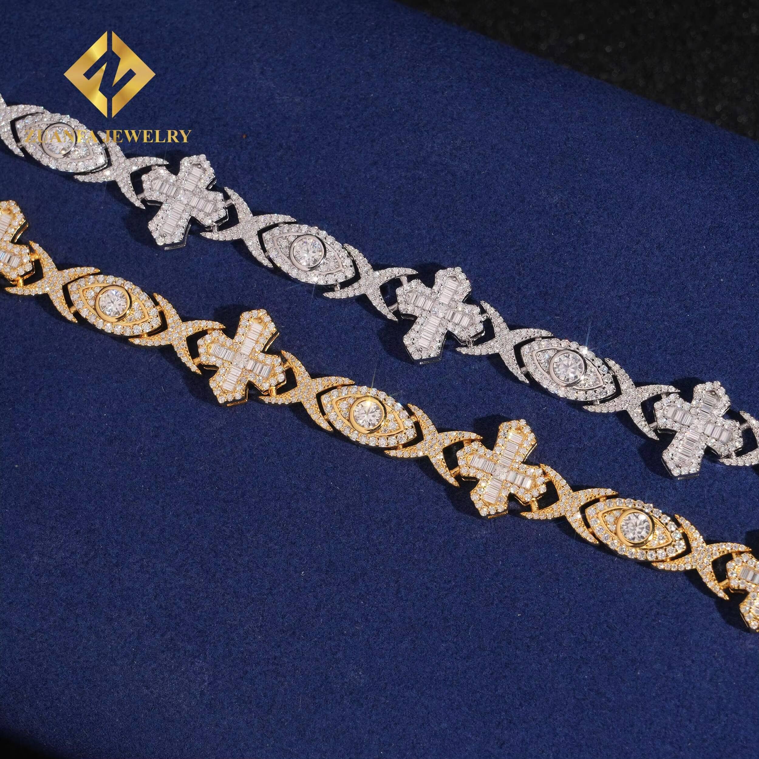 New Style Bracelet 925 Silver Iced Out VVS Moissanite Diamond Hip Hop Jewelry Cross Eye Cuban Necklace Men Style