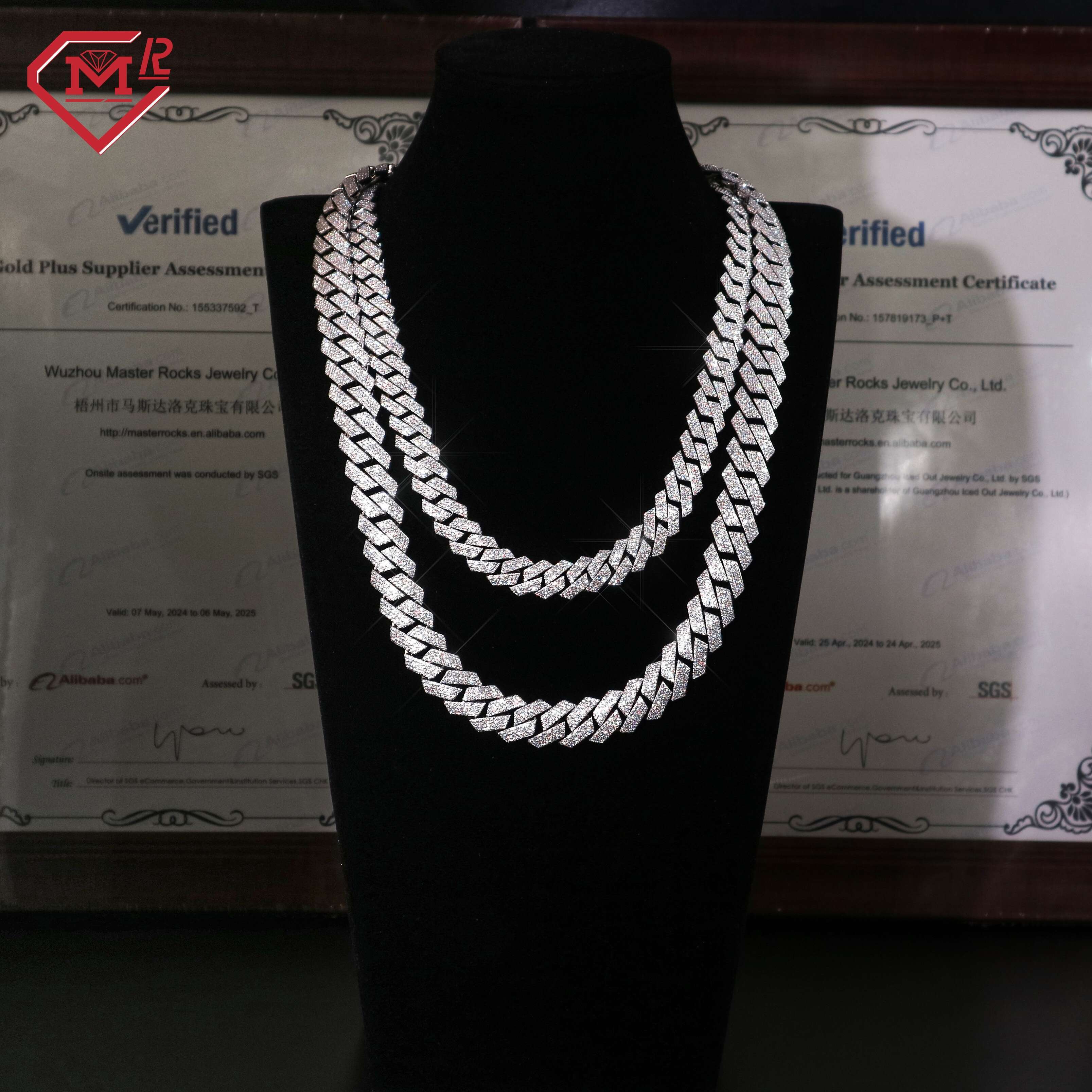 Hip Hop Cuban Chain Custom Luxury Straight Edge 3 Rows Thick Necklace S925 Moissanite Cuban Link Chain