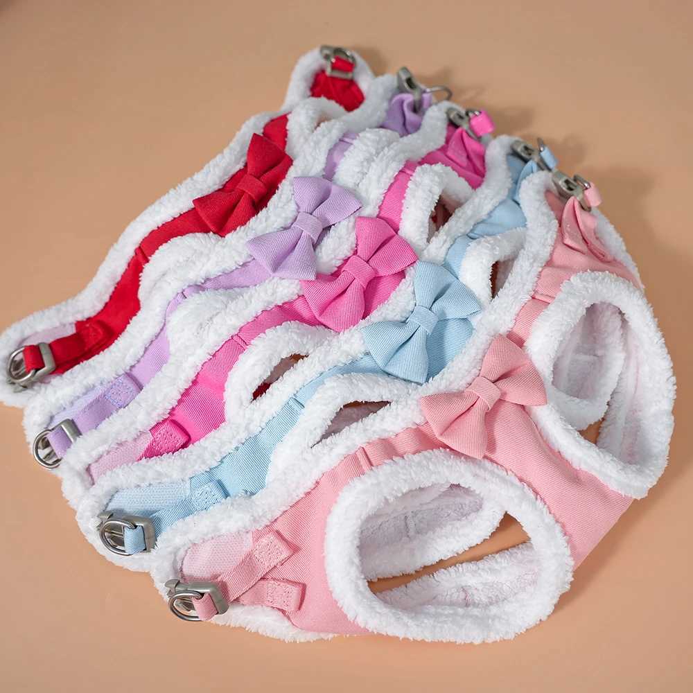 Soft Dog Harness Leash Set Adjustable Dog Harnesses With Cute Bowtie Accessories Warm Winter Pet Vest Lead for Small Medium Dogs J251110