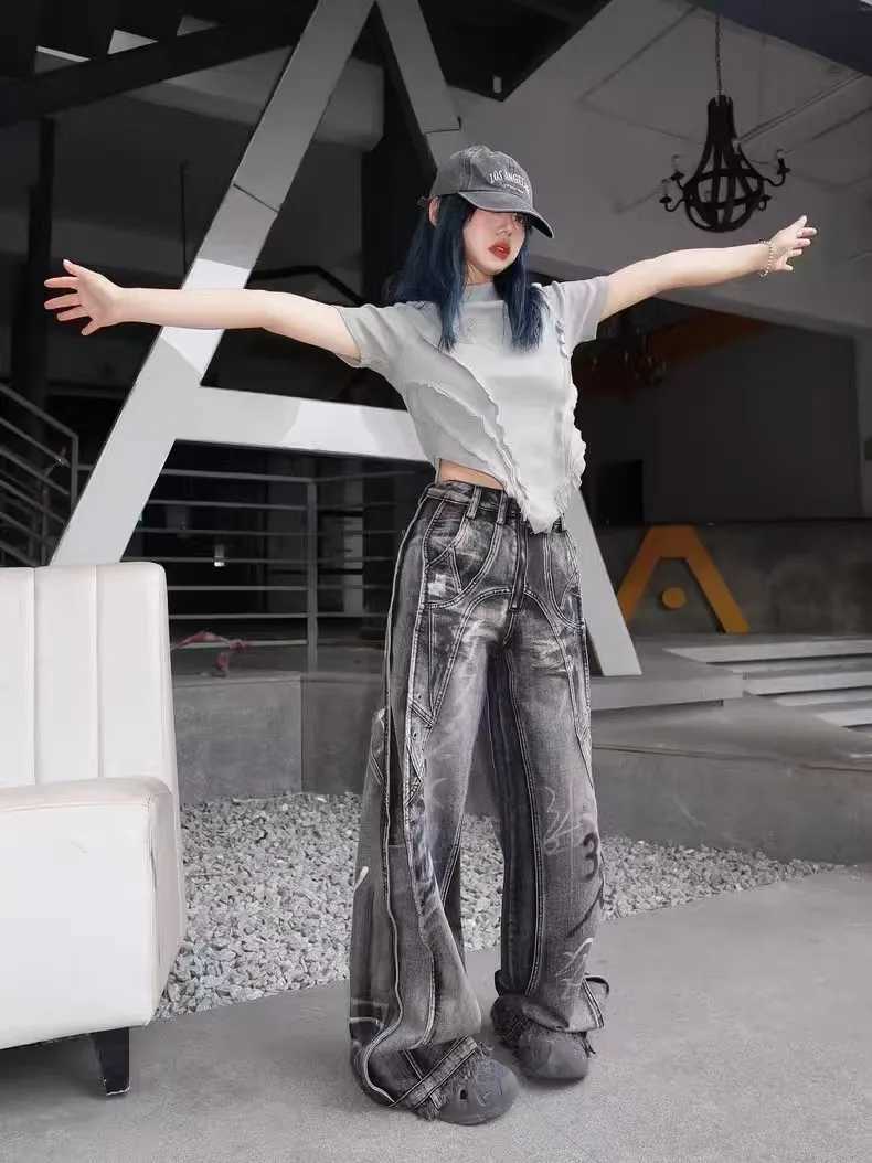 Heavy Industry Tie-Dye Line Washing Jeans American Retro Hip-Hop Punk Men And Women High Waist Gothic Straight Baggy Jeans C251110