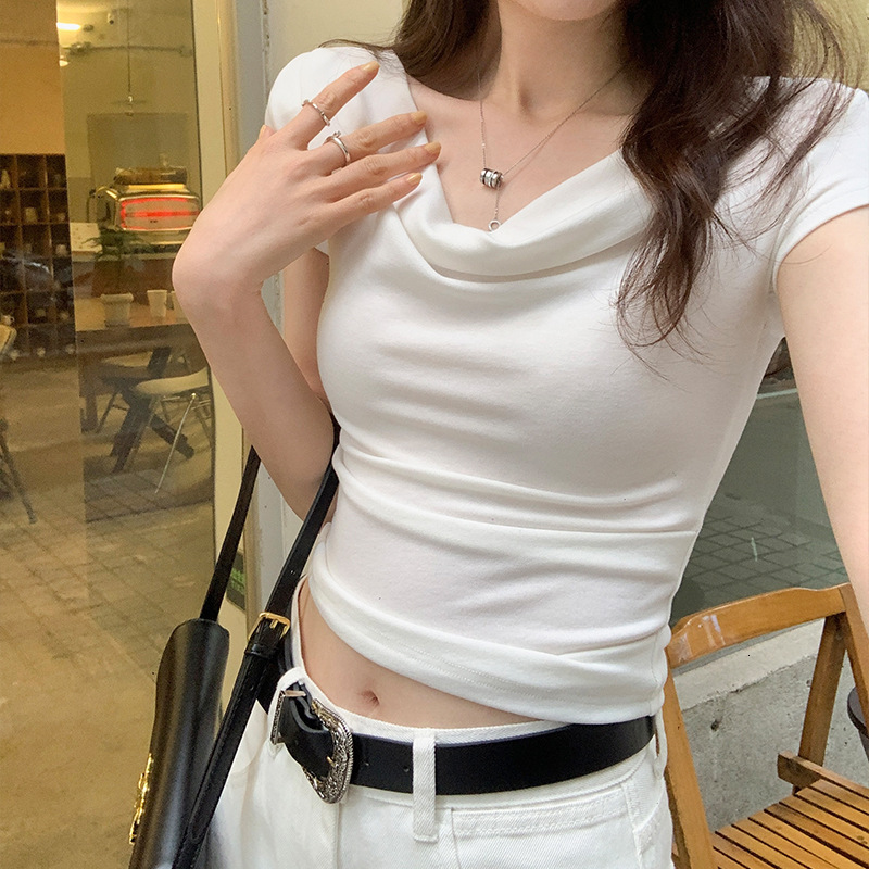 2025S Designer Women S T Shirt Design Inspired Swing Collar One Sleeved T Shirt For Women In Summer Spicy Girl Slim Fit Off Shoulder Short Top Trend