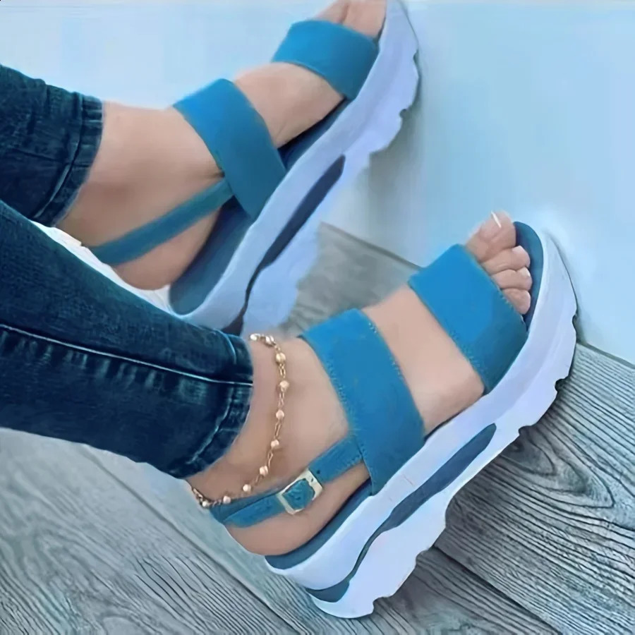 Open Toe Shoes Summer Women Non Slip Durable Womens Sandals Wedges Basic Buckle Slippers Women Zapatos De Mujer Footwear 250402
