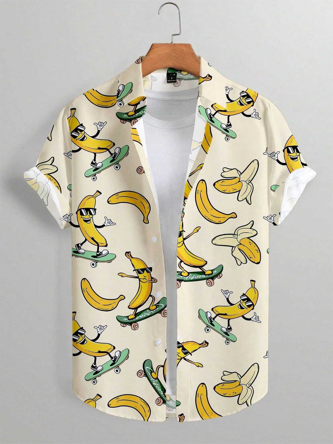 Mens collar party shirt mens casual street short sleeved summer new banana animation 3D printed top mens clothing X250410