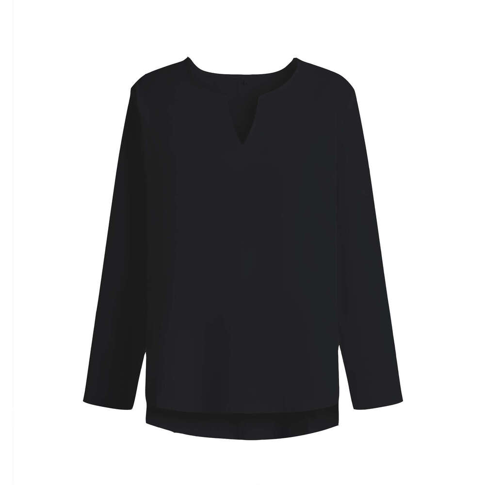 2025 Autumn Youth T-Shirt Cotton Linen Solid Color Loose Fit Chinese Style V-Neck Men's Long Sleeve Shirt